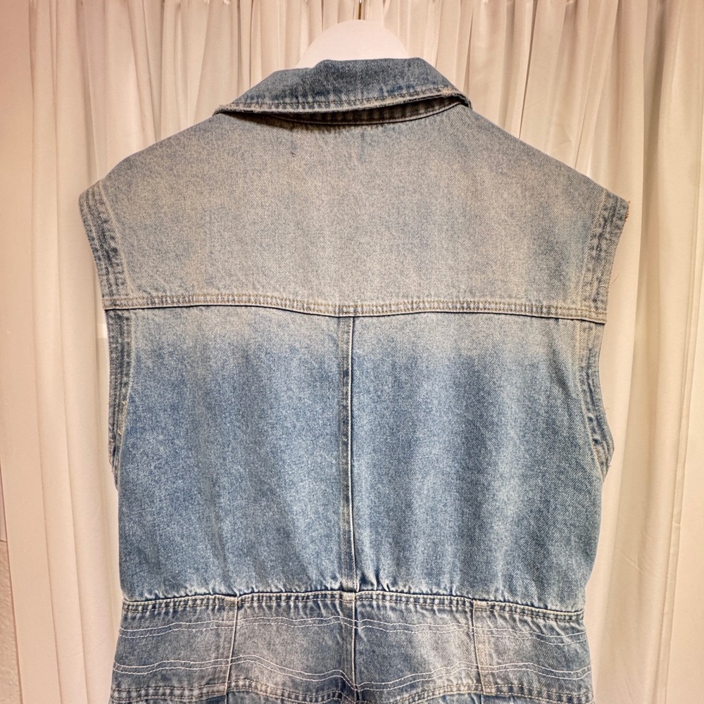 Bucket List Womens Denim Jumpsuit Light Wash Sleeveless Wide Leg Culotte Large - Picture 10 of 14